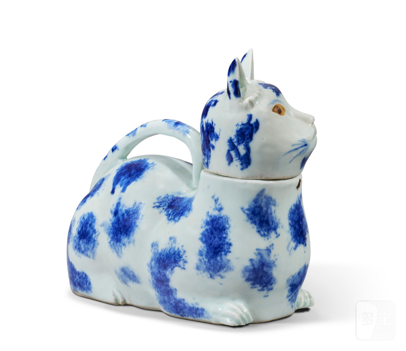 BOURDALOUE EN FORME DE CHAT EN PORCELAINE BLEU BLANC  CHINE, DYNASTIE QING, XVIIIE-XIXE SIÈCLE - 图3